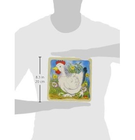 Puzzle ouvert sur la poule, tenu à deux mains pour montrer ses 20 cm de côté