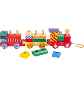 Train en bois jouet jeu construction tirer construire bebe enfant pas cher  