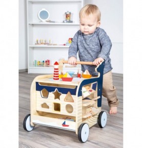 Chariot de marche bébé avec table d'activités, en bois. Livré 24/48h