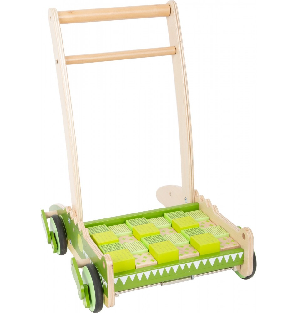 Chariot de marche en bois : Chariot pousseur bébé croco