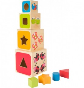 Cubes à empiler en bois - Formes Montessori
