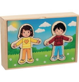 Puzzle à habiller - Garçon et fille en coffret bois Montessori