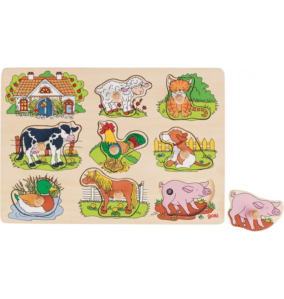 Puzzle en bois animaux de la Ferme pour enfant bébé 12 / 18 mois