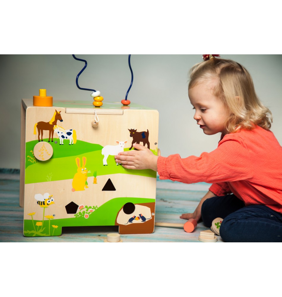 IPLO Cube D’Activité Montessori XL – 6 Faces – Miroir, Hochet, Dentition – Dès 0 Mois