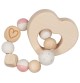Hochet bois Montessori - Coeur rose et blanc