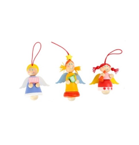 Ange En Bois Sculpté Violet – Décoration De Noël Artisanale – Russie – Fait Main