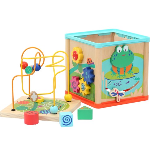 Cube D'Activité Bébé Montessori En Bois 5 En 1 – Jouet Éducatif Dès 1 An Avec Tri De Formes, Tirage De Carottes, Capture D'Insectes, Engrenages Et Plus !