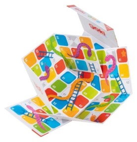 Boîte cube Goki en train de se déplier en accordéon pour former le grand plateau