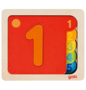Puzzle de chiffres Montessori en bois monté, plaque rouge du 1 et onglets numérotés