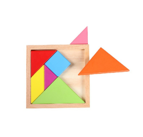Wooden Tangram Puzzle - 7 Geometric Pieces with Guide - Vue 4