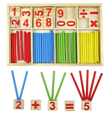 Wooden Arithmetic Box with Counting Sticks & Number Tiles - Vue 5