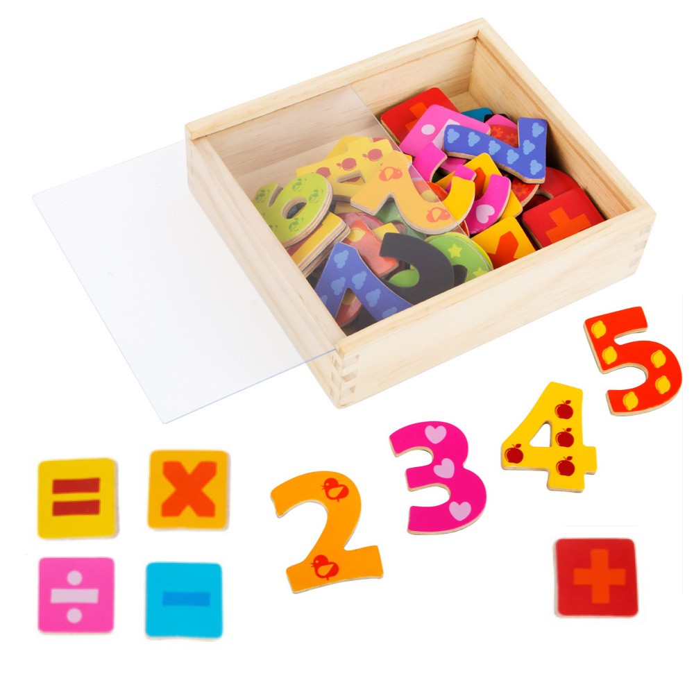 Wooden Magnetic Numbers & Maths Symbols Set - 40 Pcs - Vue 2