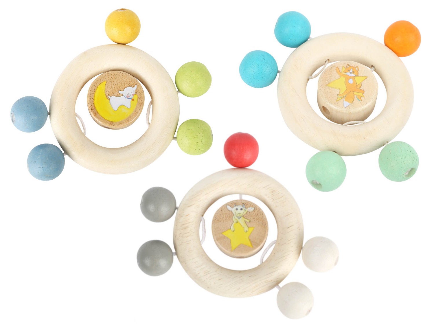 Natural Wooden Teething Ring with Sensory Beads