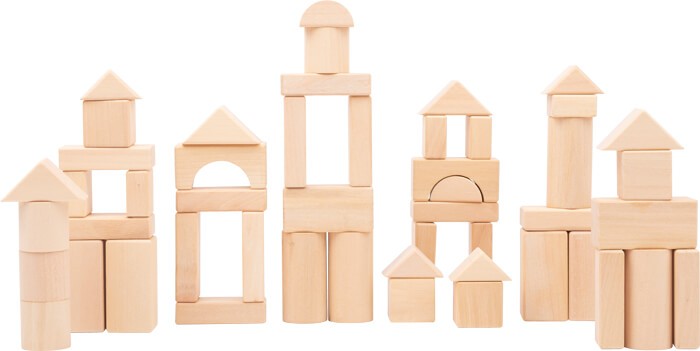 Wooden Building Blocks Set with Linen Storage Bag