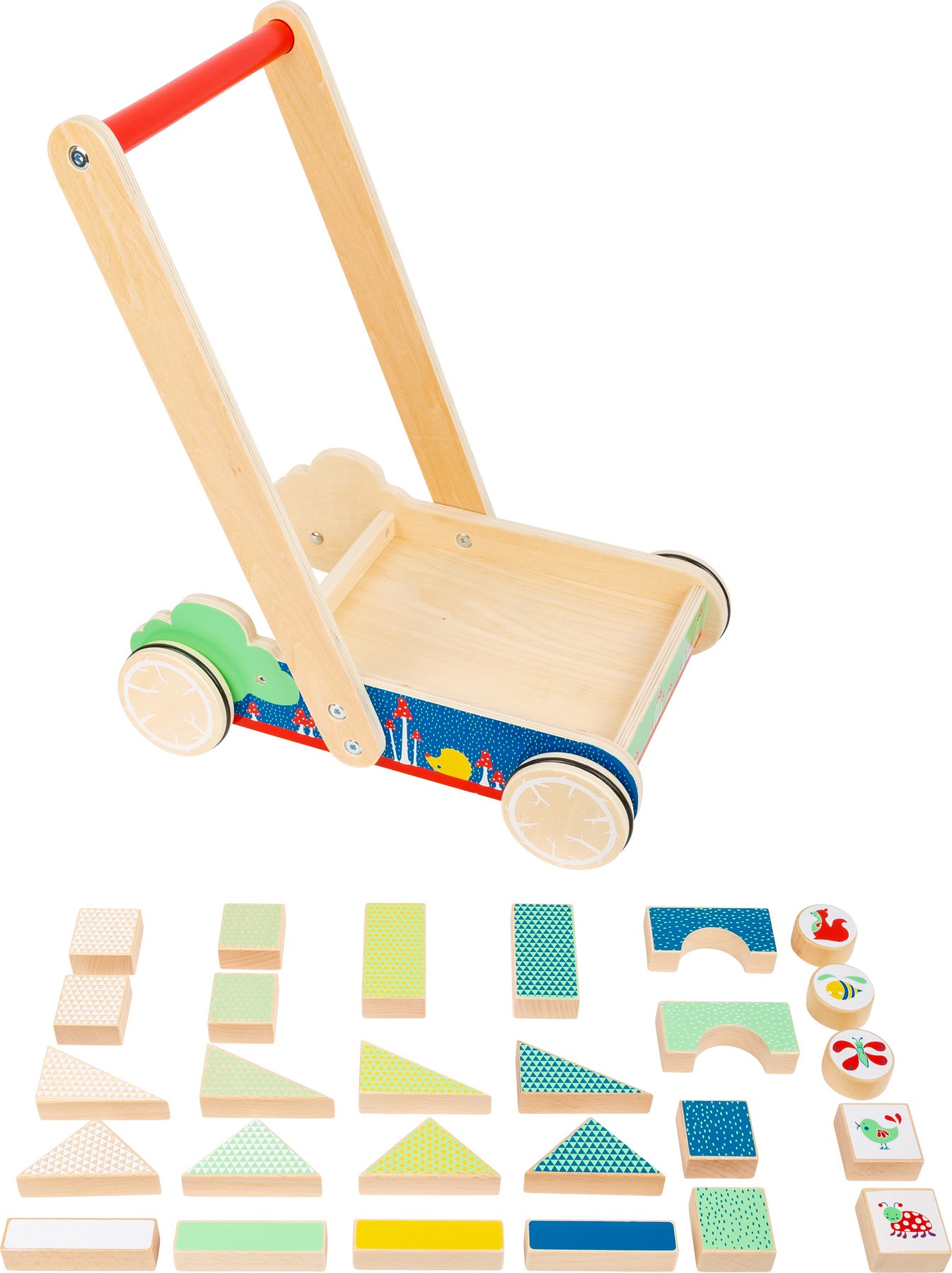 Wooden Baby Walker Wagon with Building Blocks Cart - Vue 3