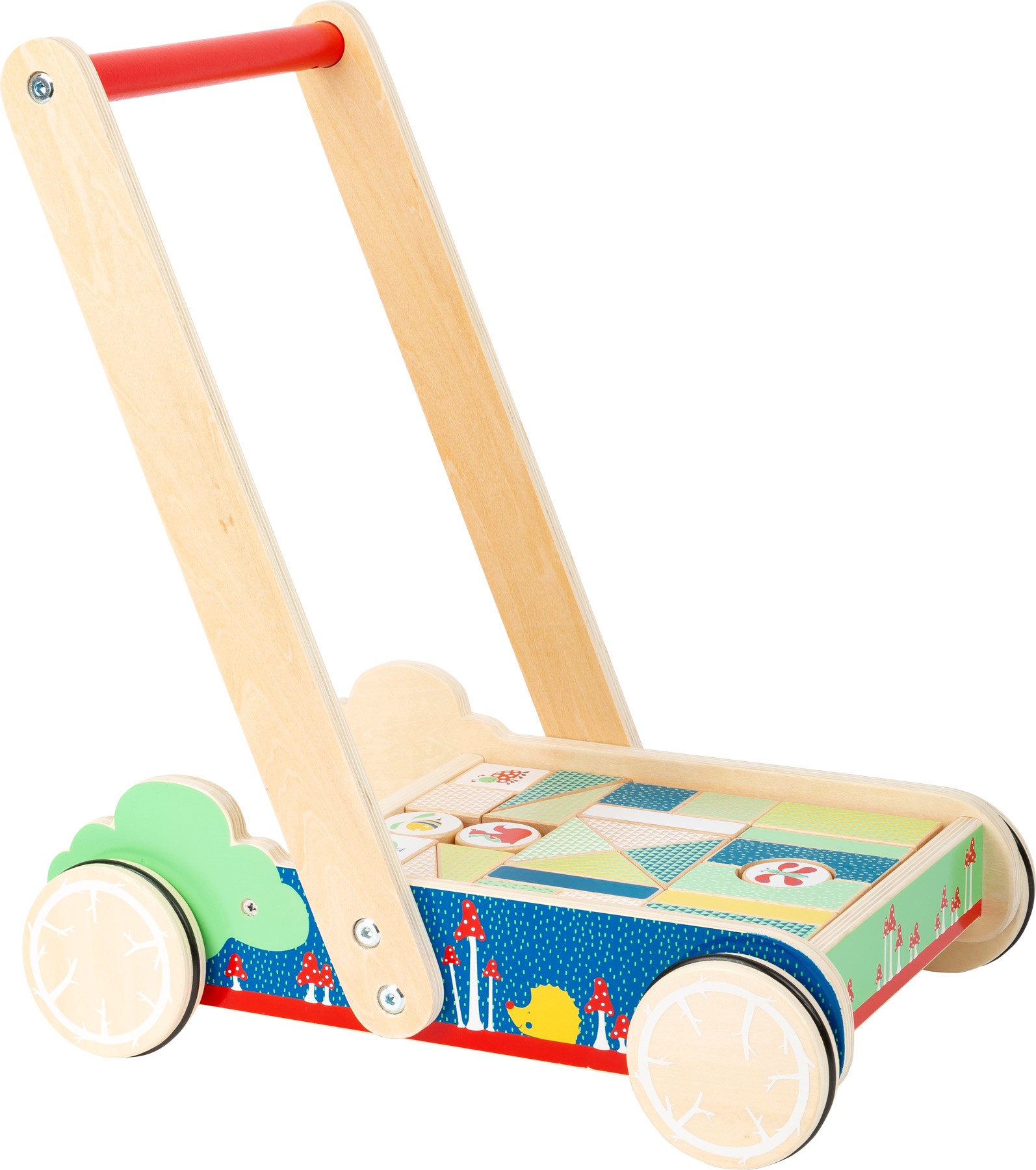 Wooden Baby Walker Wagon with Building Blocks Cart - Vue 2