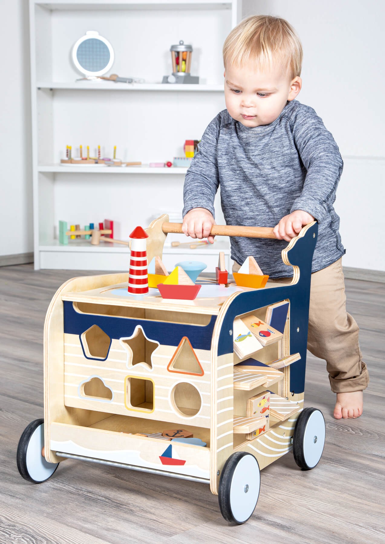 Deluxe Ocean Wooden Baby Walker & Activity Cart - Vue 5