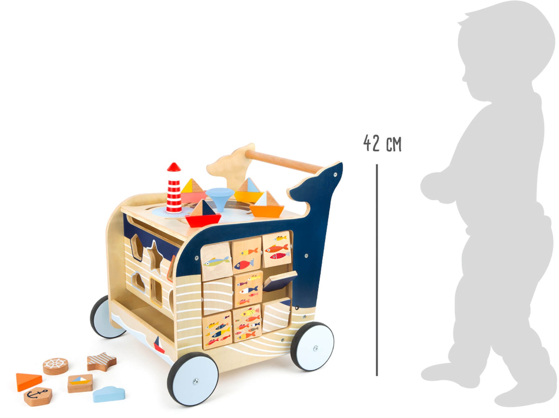 Deluxe Ocean Wooden Baby Walker & Activity Cart - Vue 12