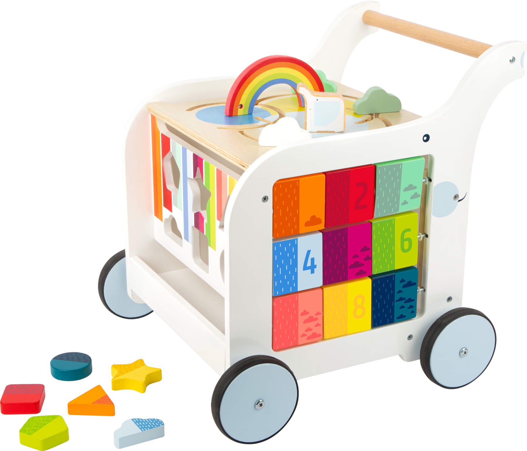 Deluxe Rainbow Wooden Baby Walker & Activity Cart