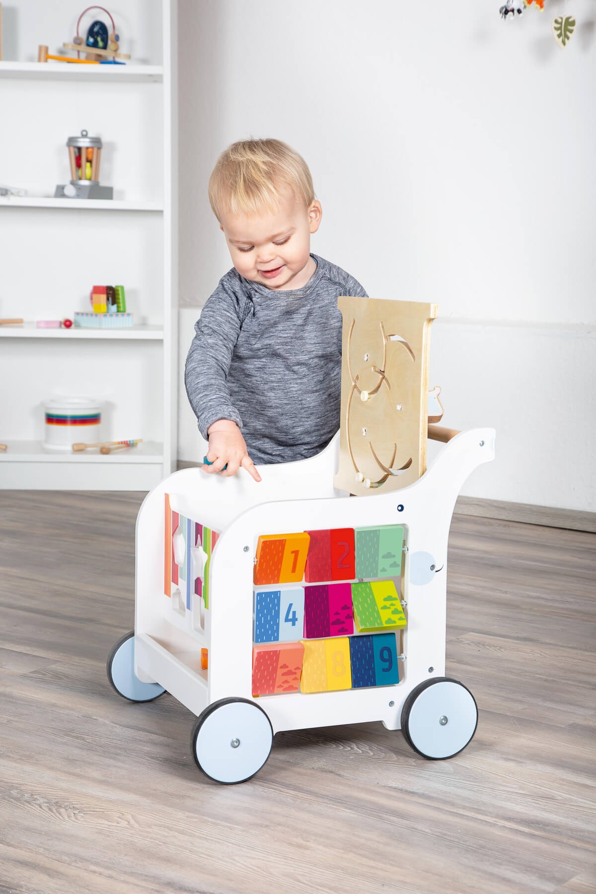 Deluxe Rainbow Wooden Baby Walker & Activity Cart - Vue 7