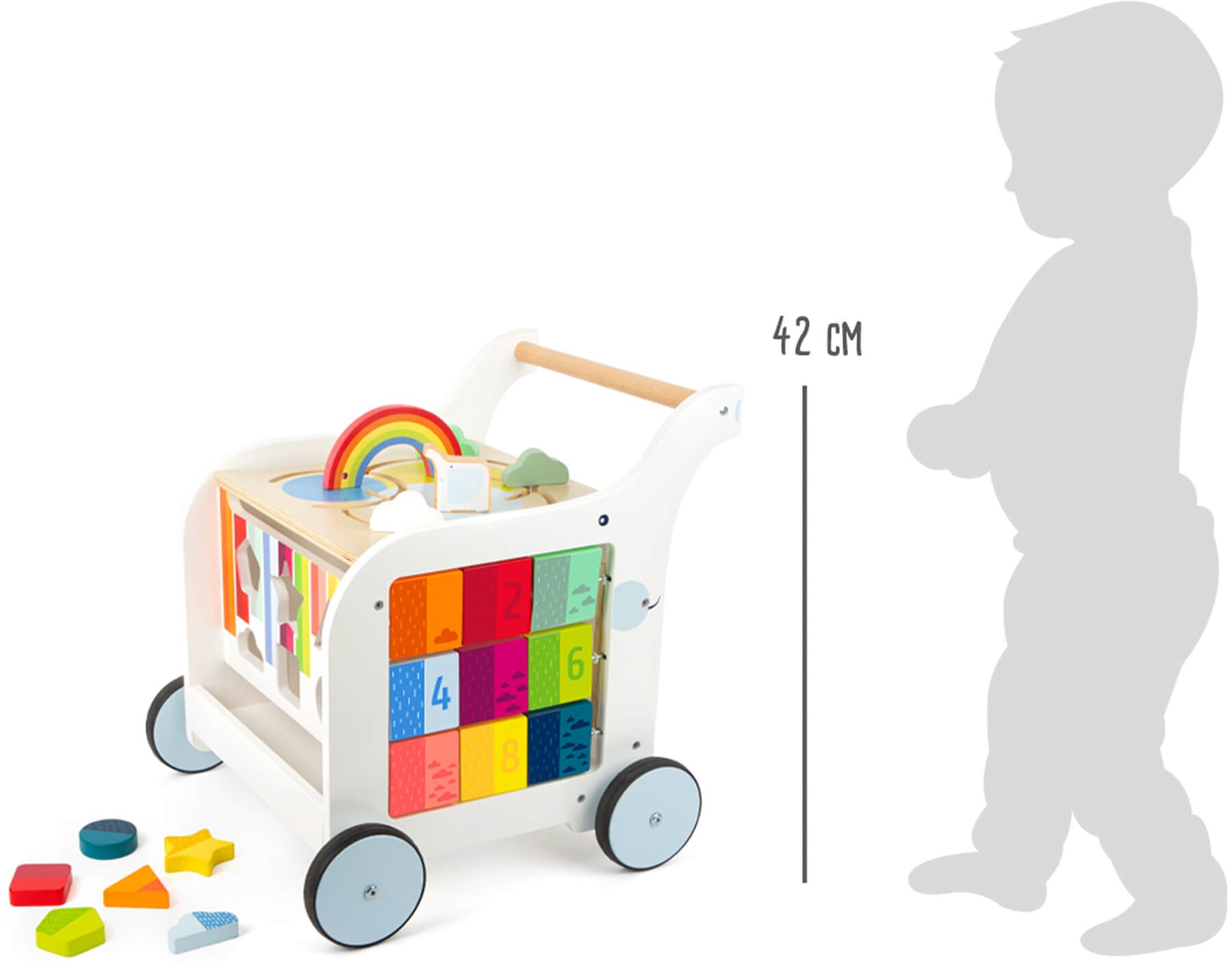 Deluxe Rainbow Wooden Baby Walker & Activity Cart - Vue 11