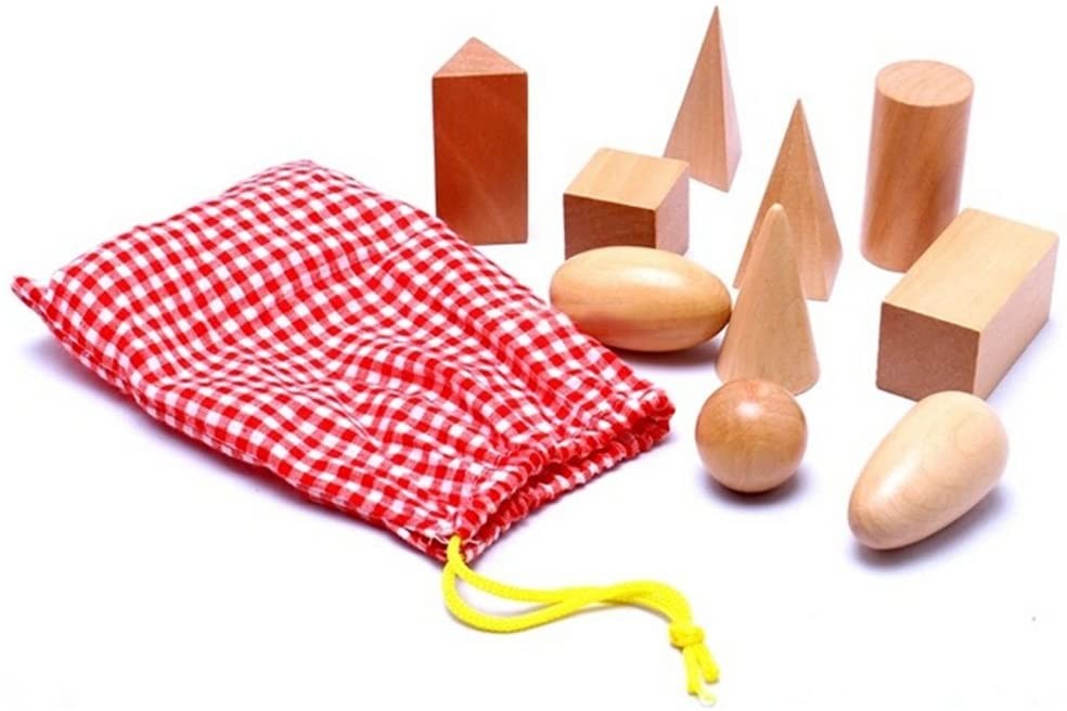 Wooden 3D Geometric Solids with Sensory Drawstring Bag - Vue 13