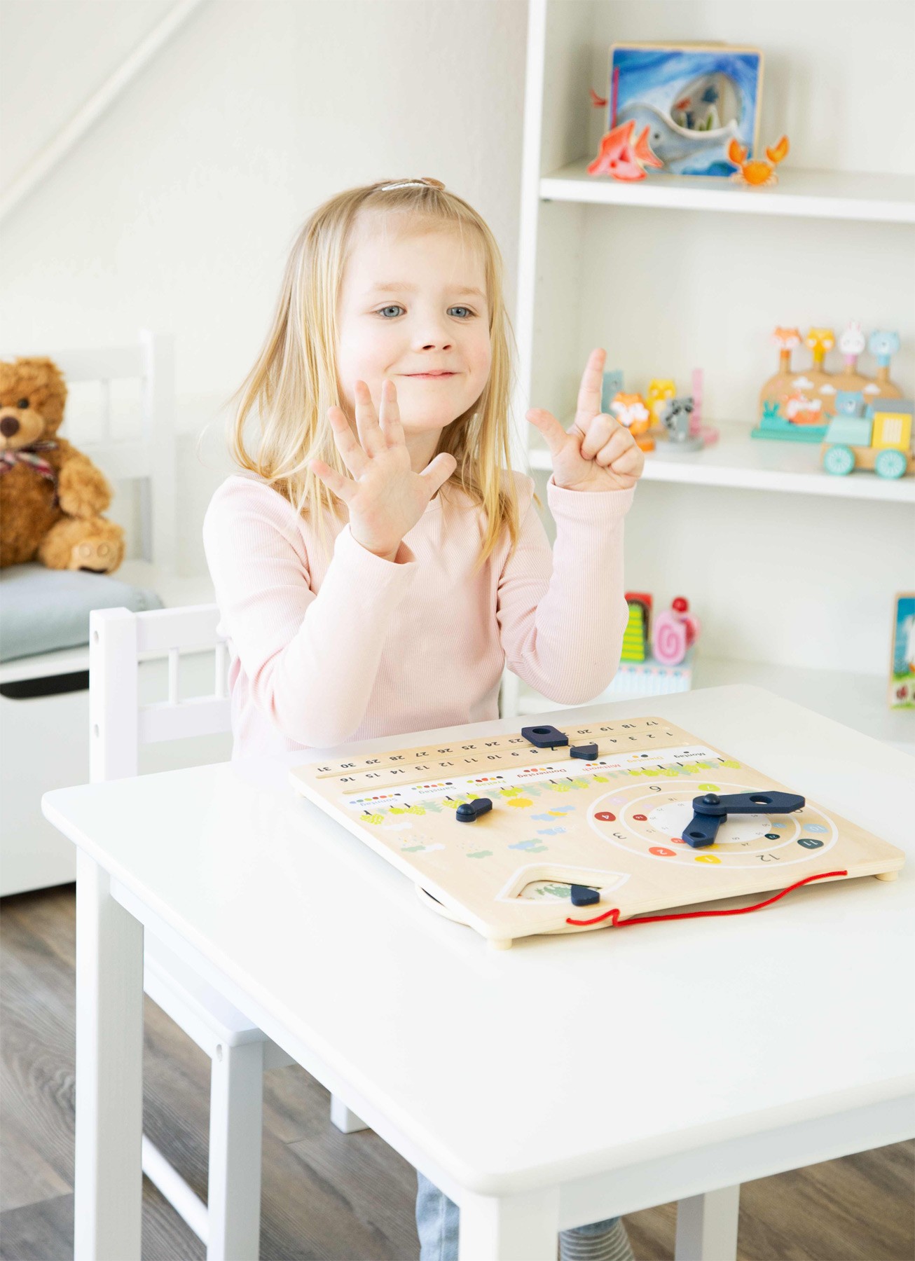 Wooden Learning Calendar & Teaching Clock Board - Vue 6