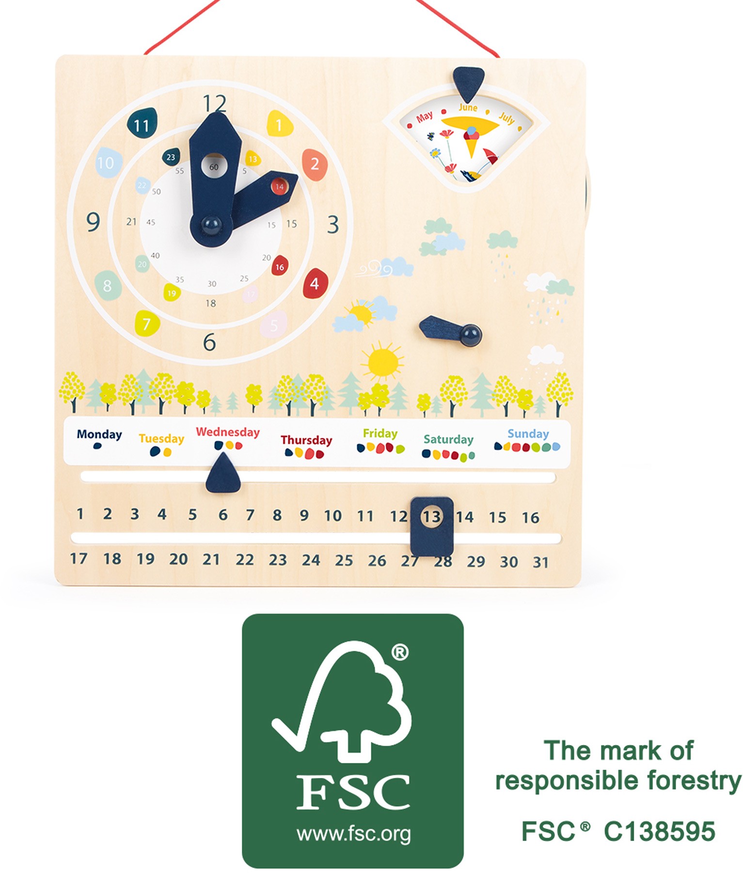 Wooden Learning Calendar & Teaching Clock Board - Vue 5