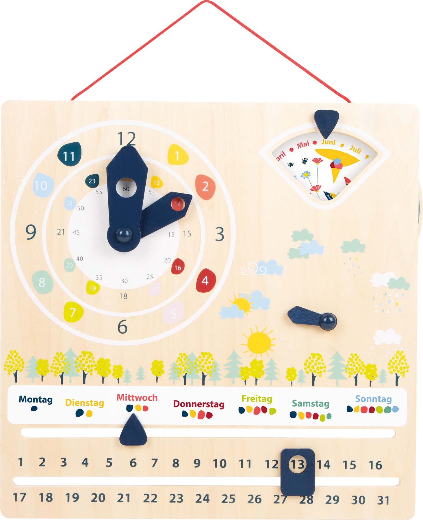 Wooden Learning Calendar & Teaching Clock Board
