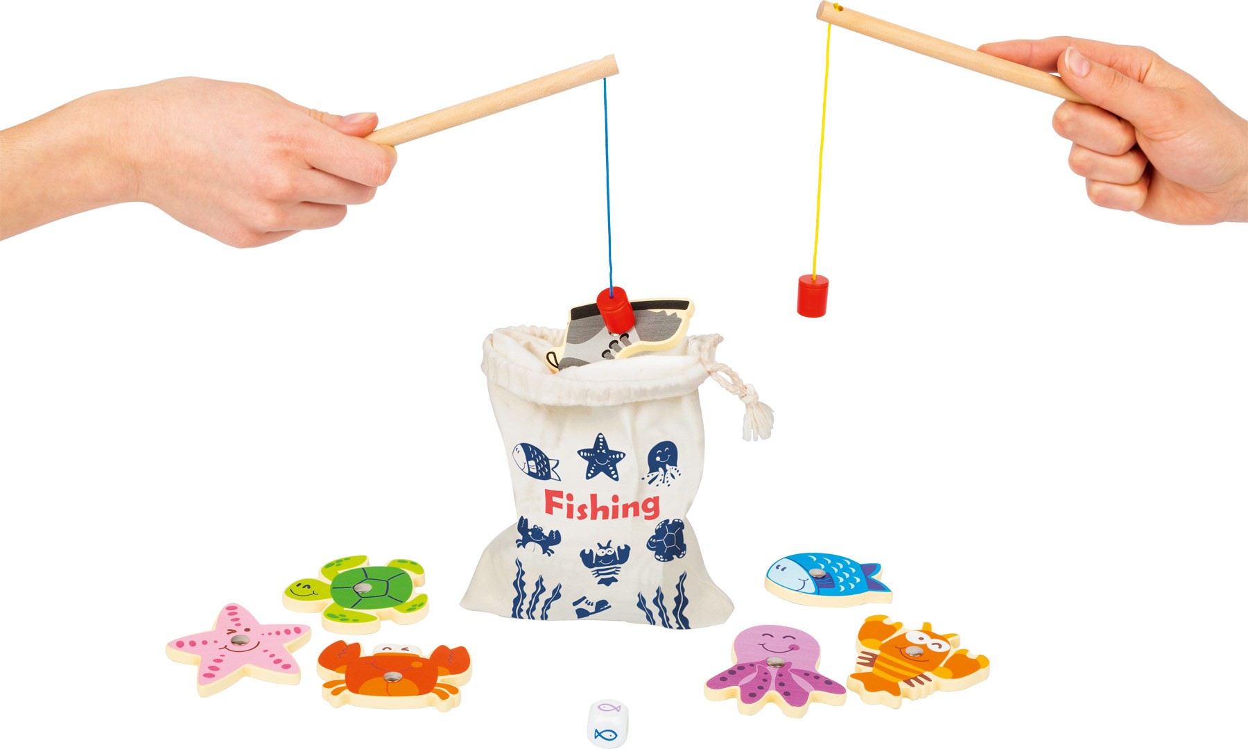 Magnetic Wooden Fishing Game with 2 Rods & Dice - Vue 3