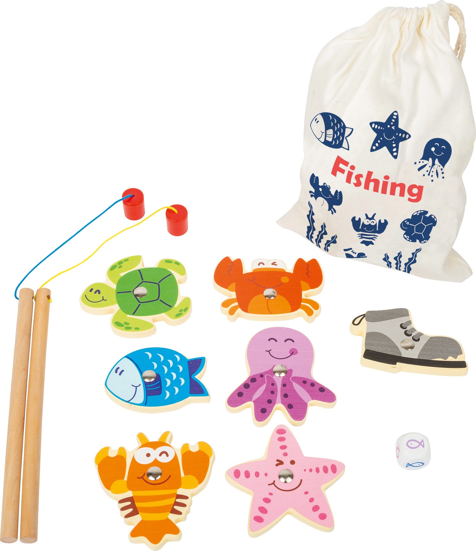 Magnetic Wooden Fishing Game with 2 Rods & Dice