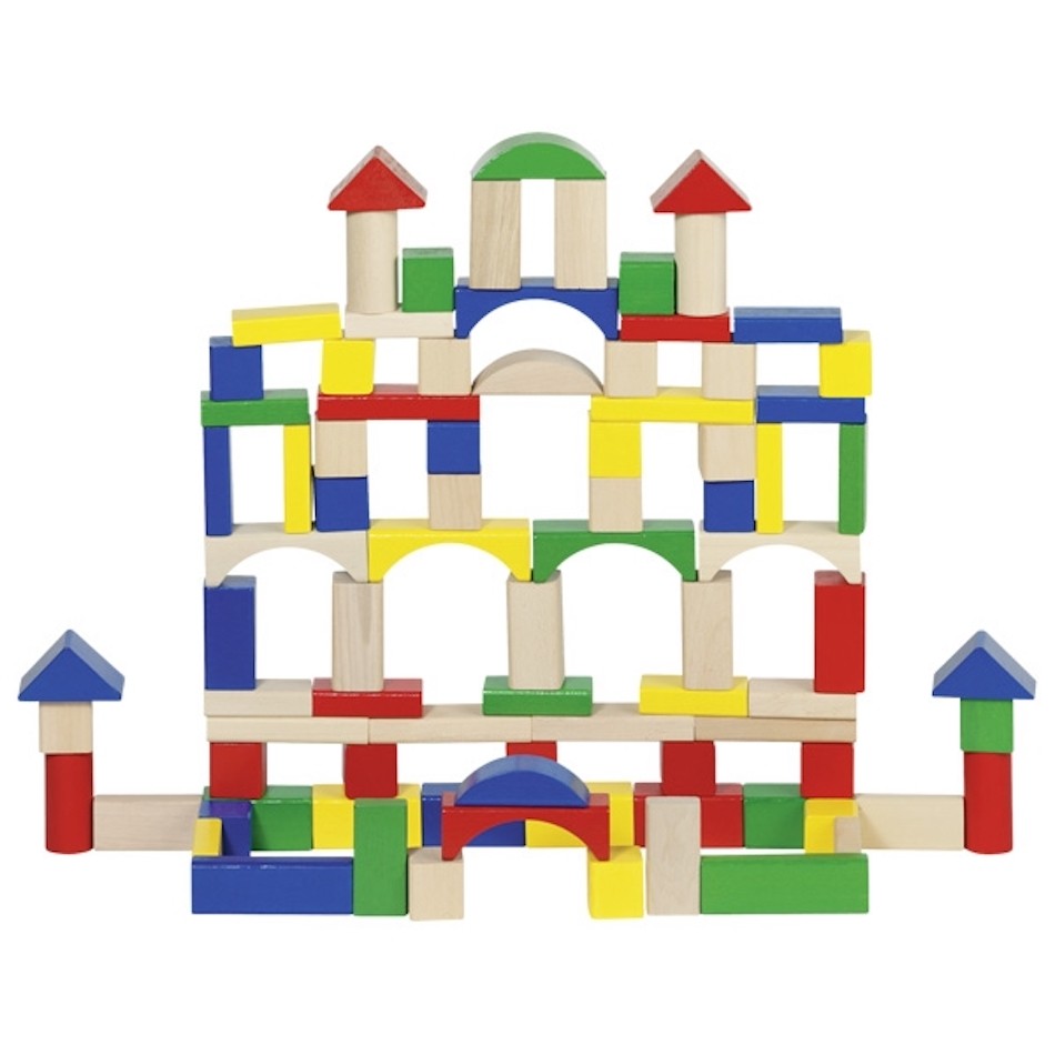 Solid Wood Building Blocks Set - 100 Classic Shapes
