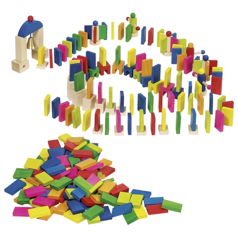 Wooden Domino Rally Set - 250 Multicoloured Pieces - Vue 3