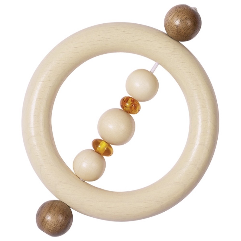 Natural Baltic Amber & Wood Baby Teething Rattle