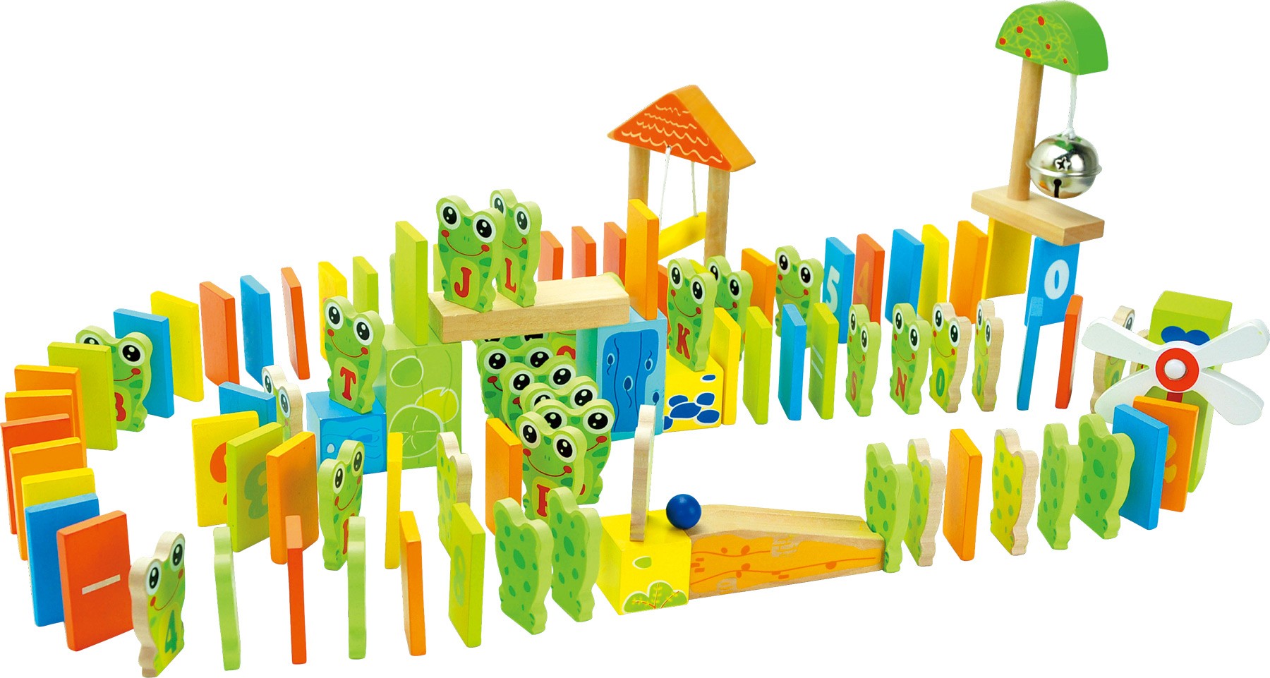 Wooden Domino World Frog Obstacle Course - 145 Pieces