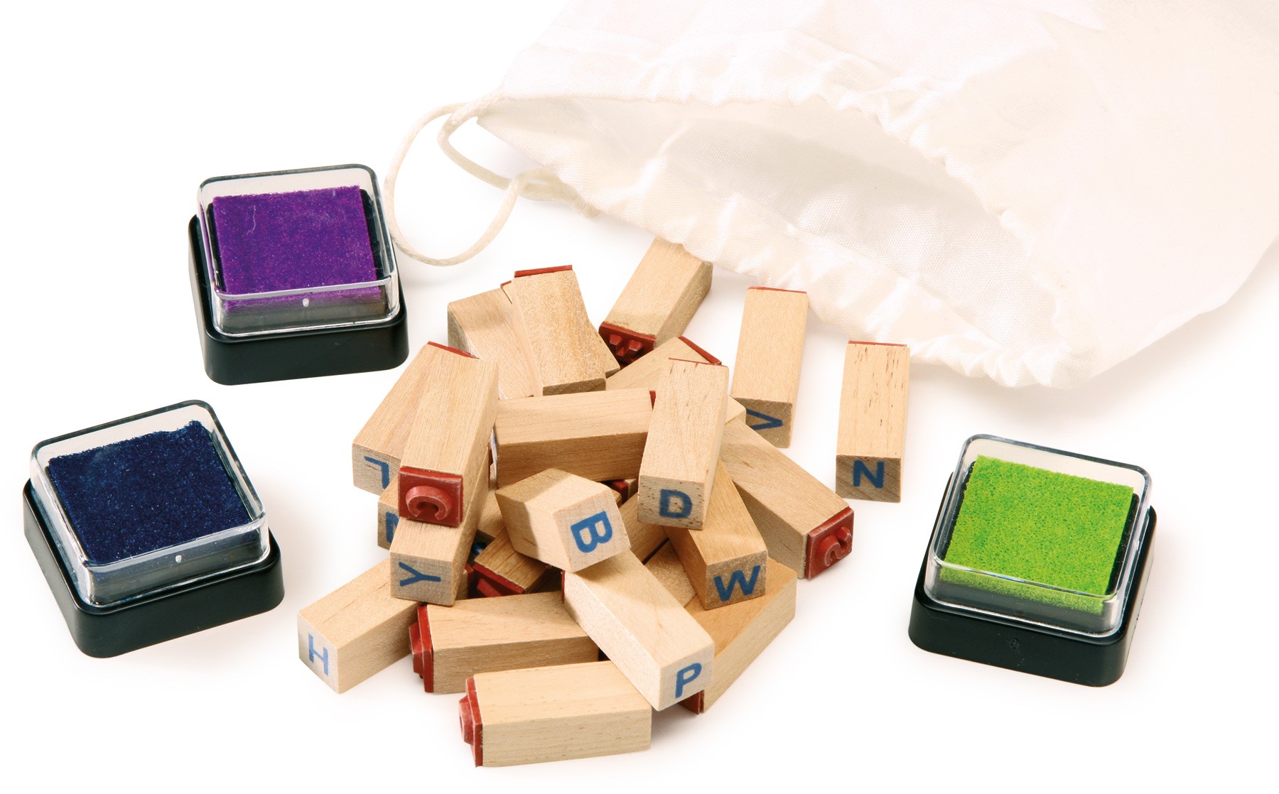 Wooden Alphabet Letter Stamps Set with Ink Pads
