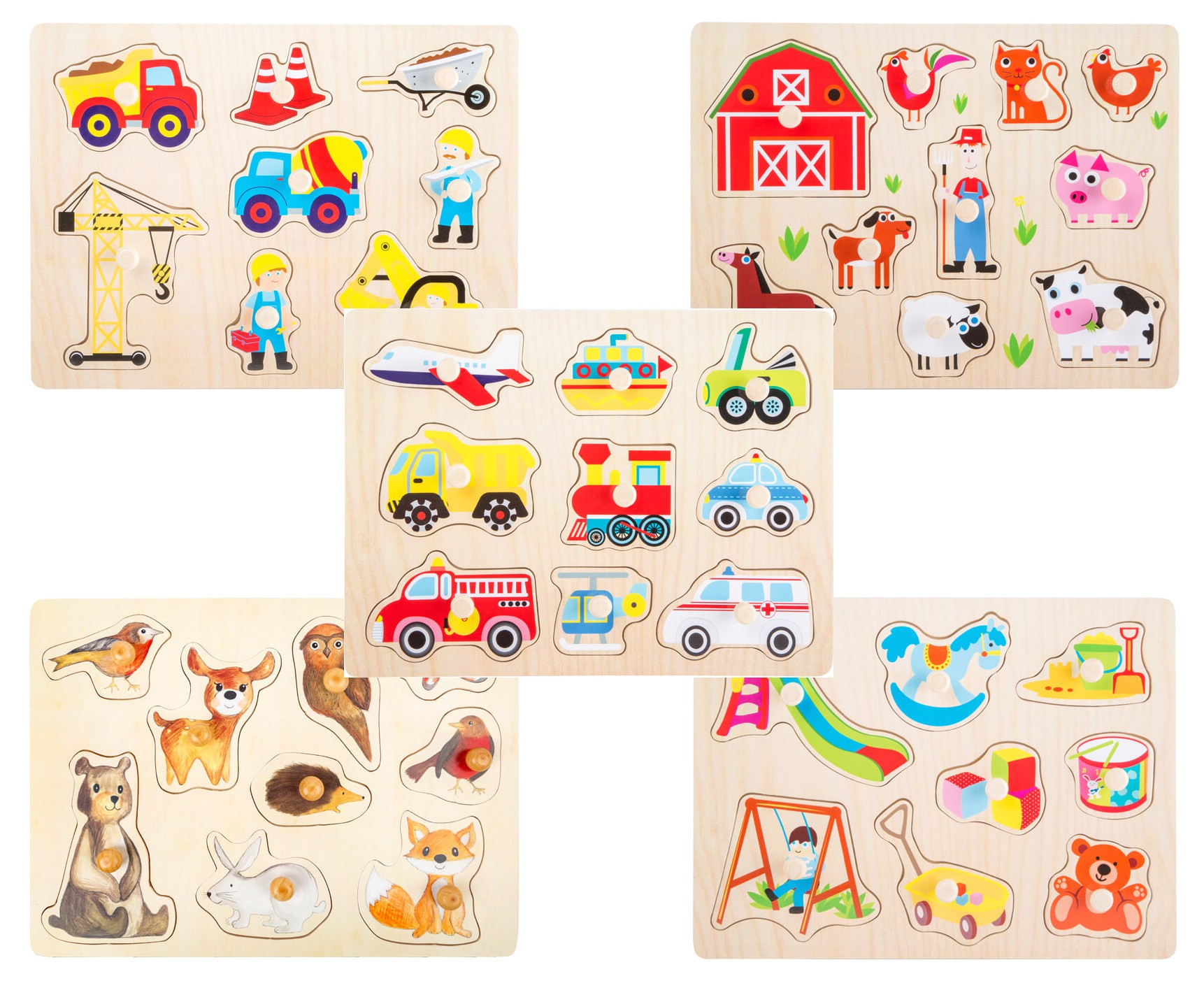 Toddler Wooden Inset Peg Puzzle - Learning Themes