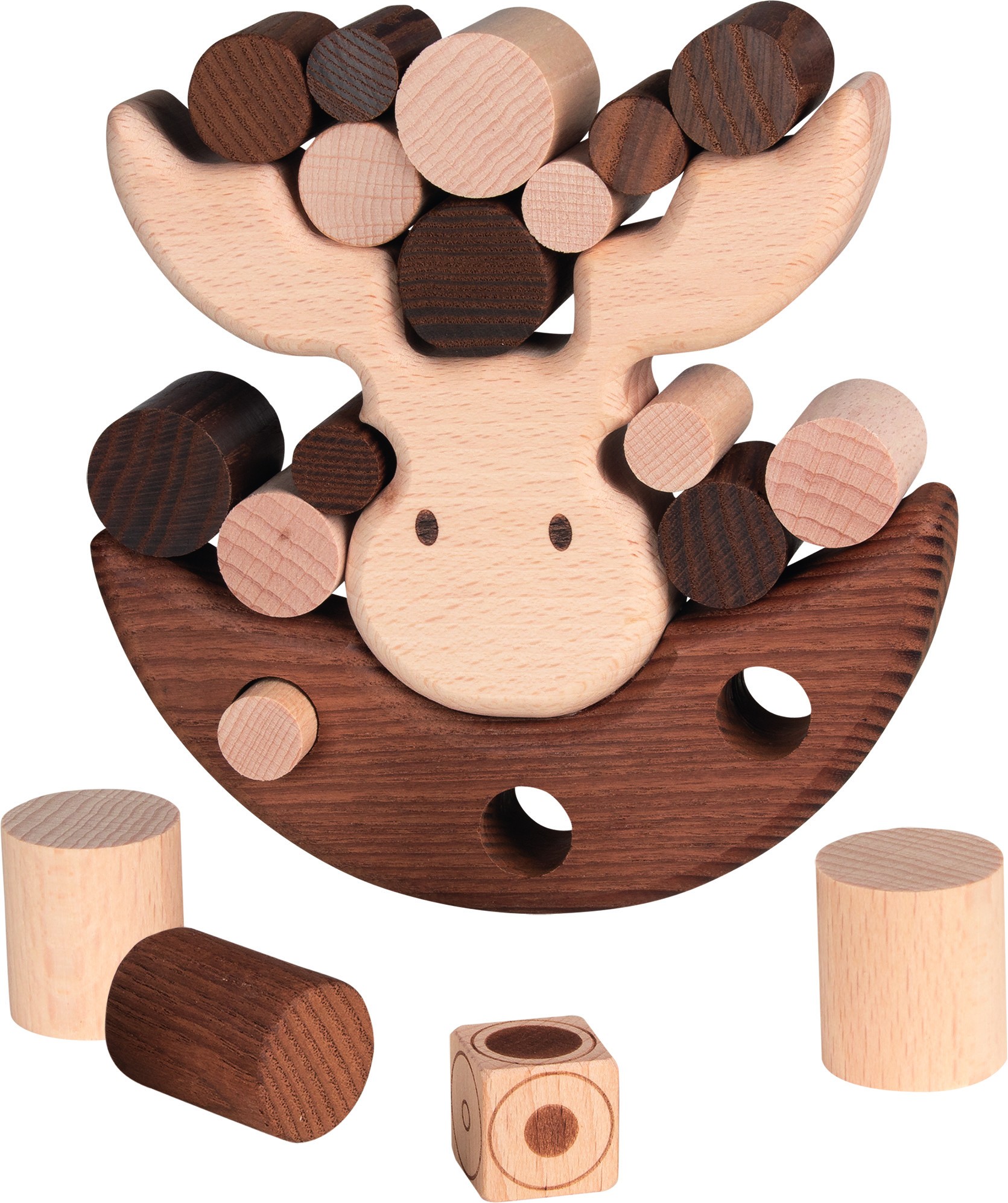 Wooden Balancing Moose Game with Stacking Logs