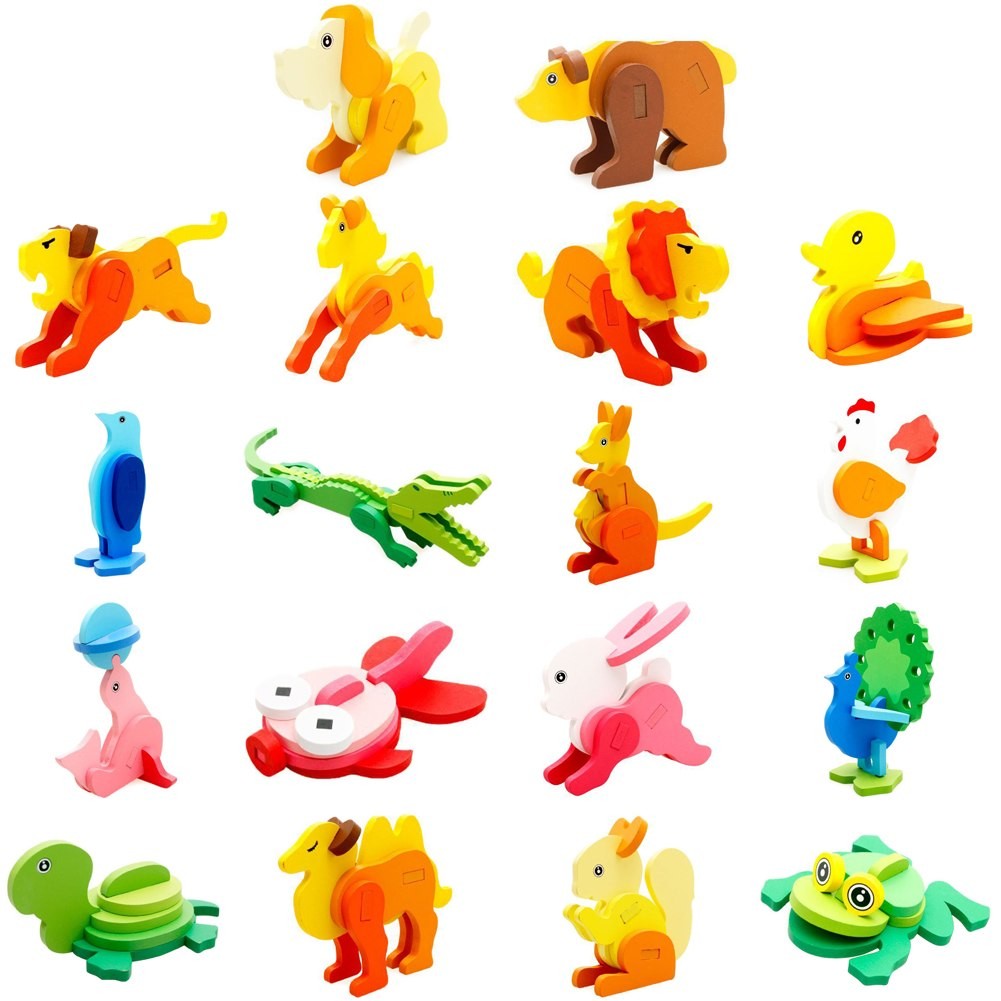 3D Wooden Animal Assembly Puzzle - Chunky Shape Sorter