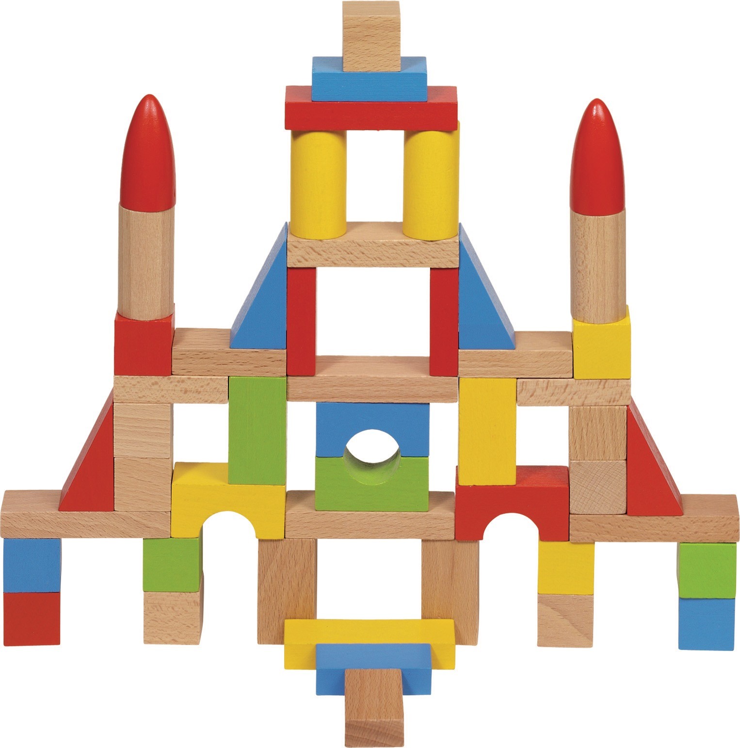 Solid Wood Building Blocks Set - 50 Pieces with Cotton Bag