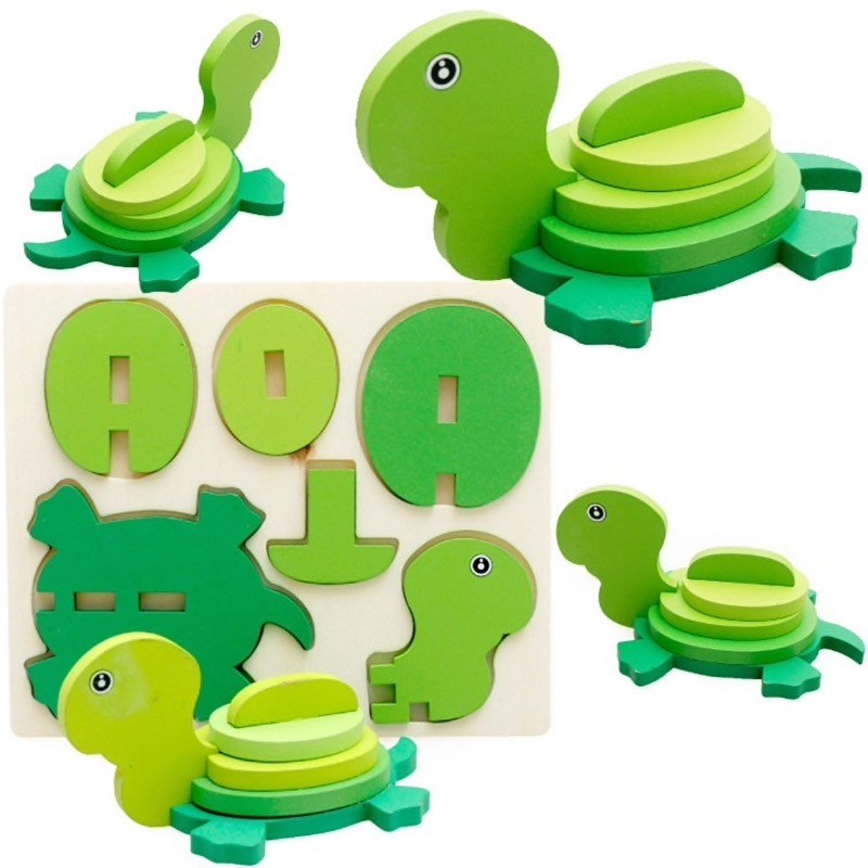 3D Wooden Animal Assembly Puzzle - Chunky Shape Sorter - Vue 19