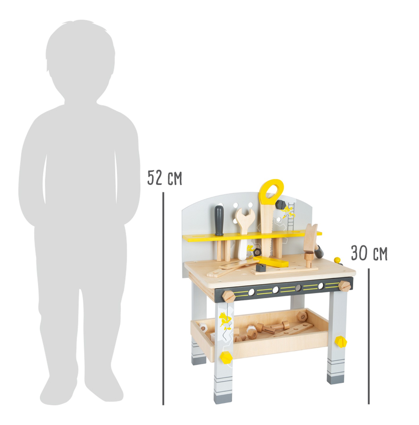 Compact Wooden Tool Workbench - Grey & Yellow - Vue 6