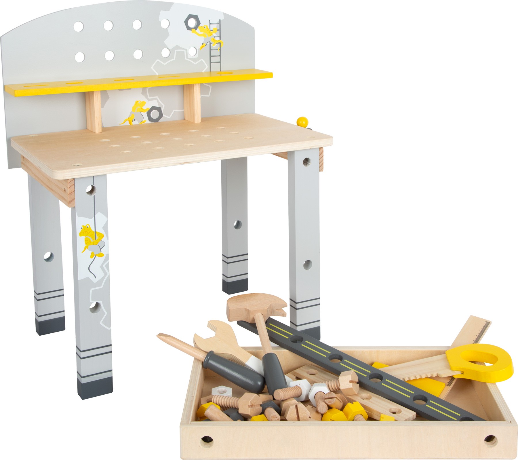 Compact Wooden Tool Workbench - Grey & Yellow - Vue 2