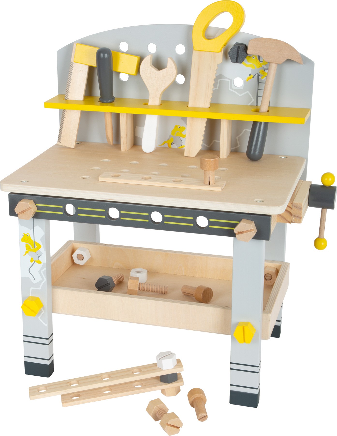 Compact Wooden Tool Workbench - Grey & Yellow