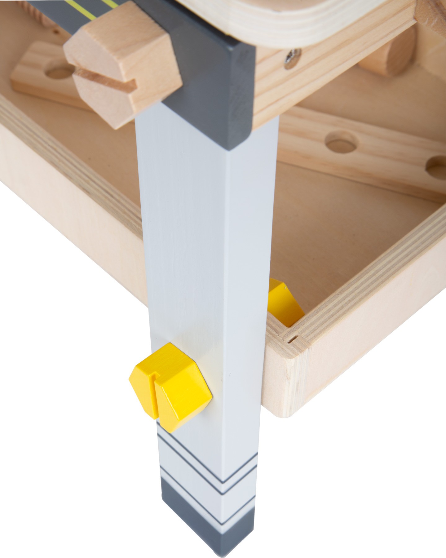 Compact Wooden Tool Workbench - Grey & Yellow - Vue 4