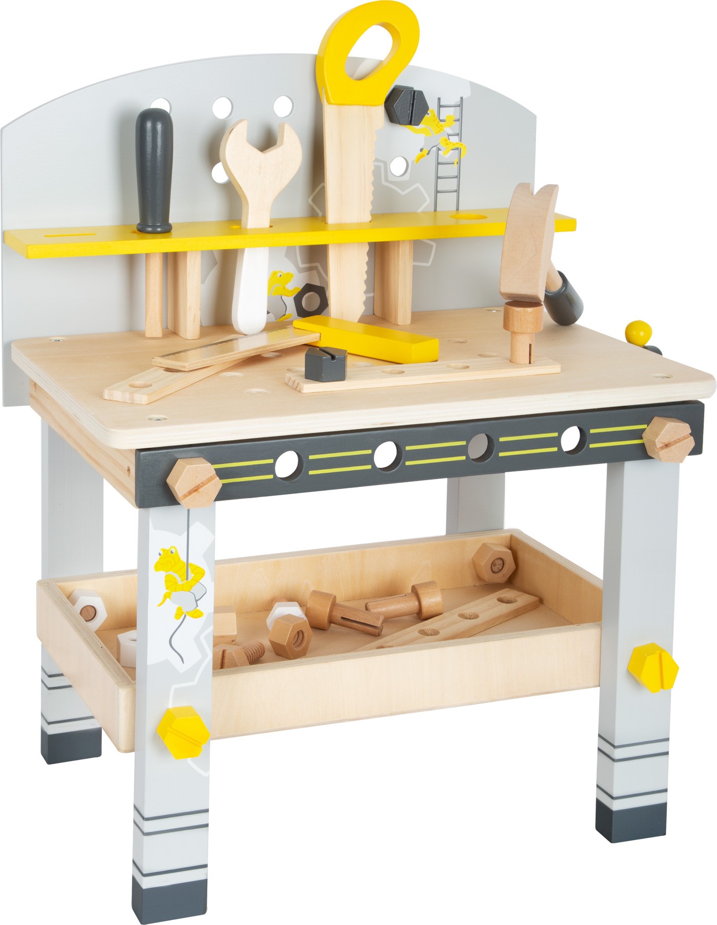 Compact Wooden Tool Workbench - Grey & Yellow - Vue 5