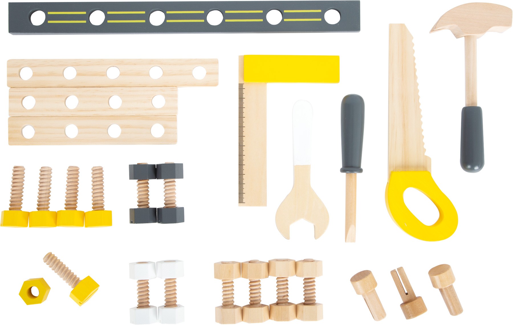 Compact Wooden Tool Workbench - Grey & Yellow - Vue 3