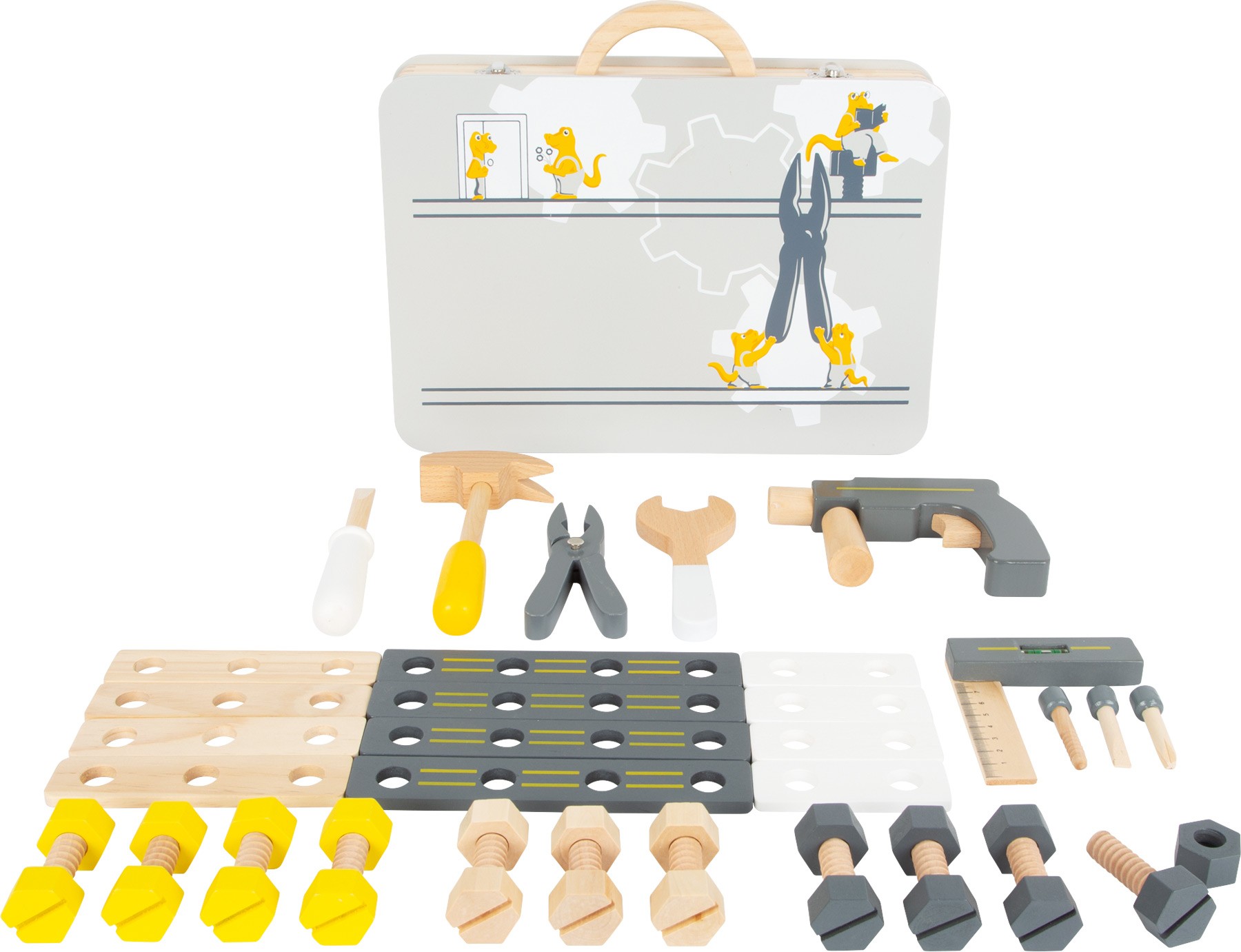 Deluxe Wooden Toolbox Playset - Grey & Yellow - Vue 3