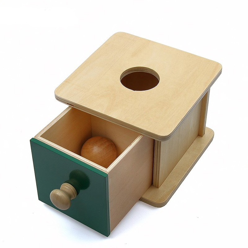 Boîte de permanence de l'objet, premier jouet montessori d'éveil en bois