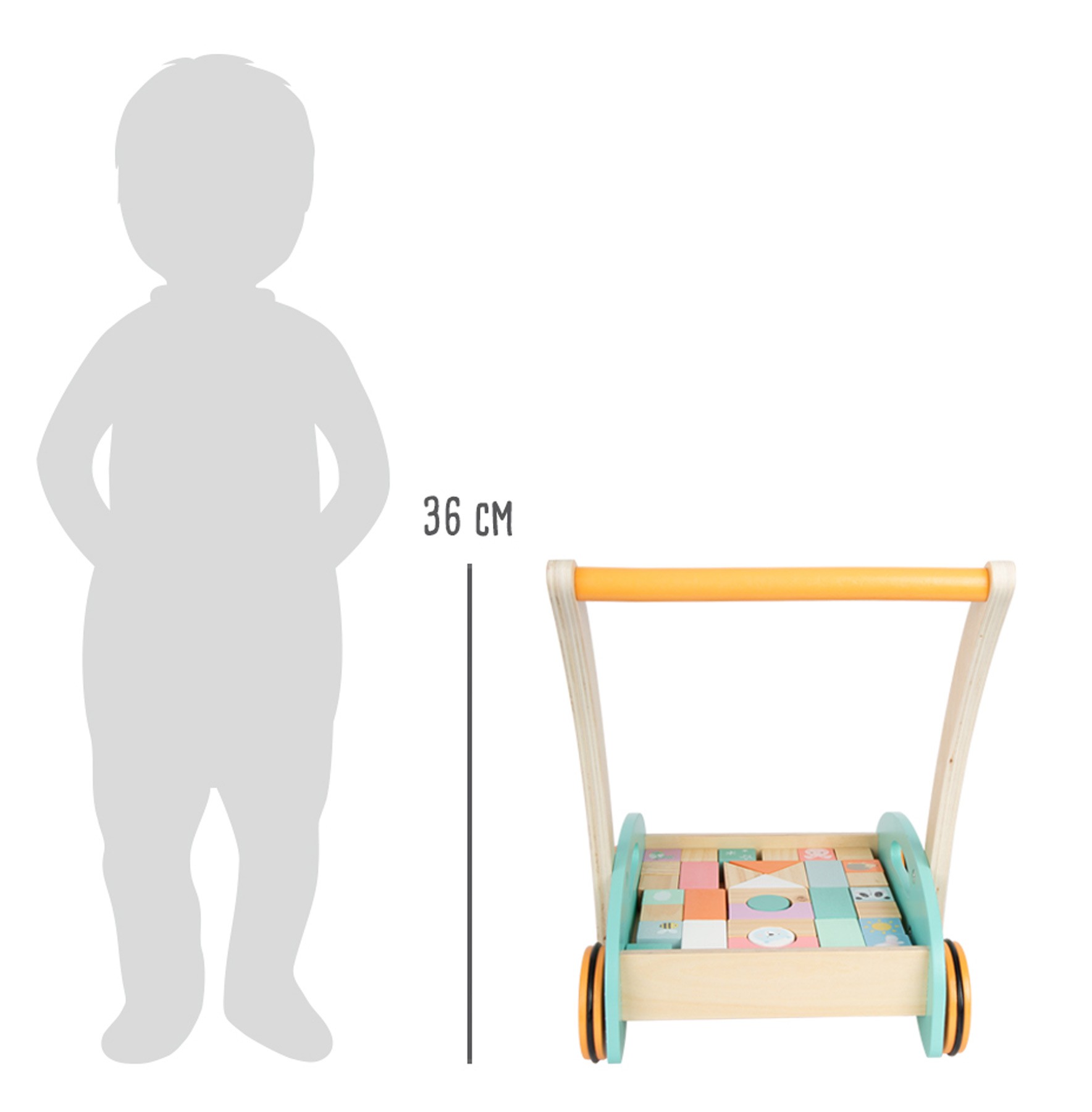 Pastel Wooden Baby Push Walker with 34 Blocks - Vue 10